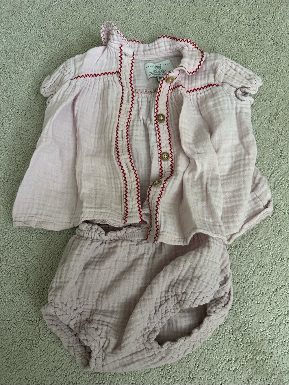 Children's Light Purple Cotton Muslin Pajama Set with Red Trim